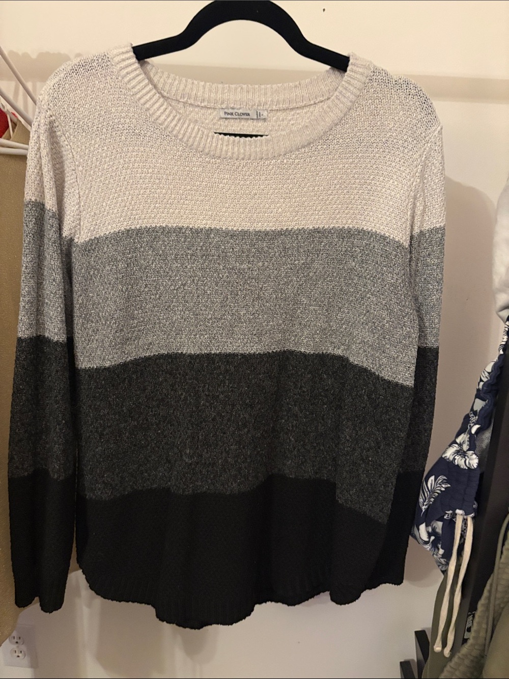Pink Clover Striped Crewneck Sweater - Cream, Gray, Black